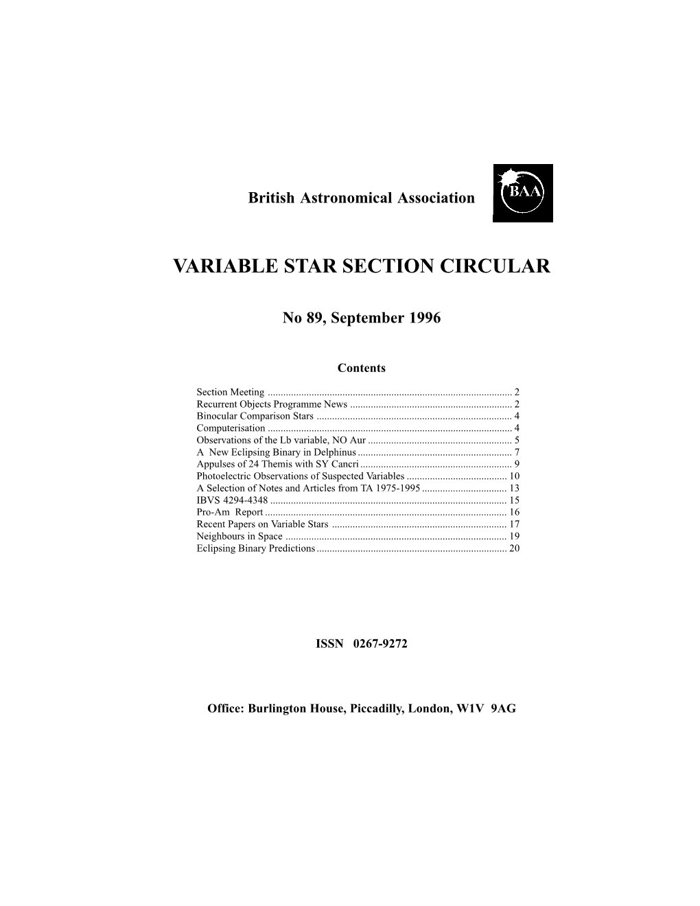 Variable Star Section Circular