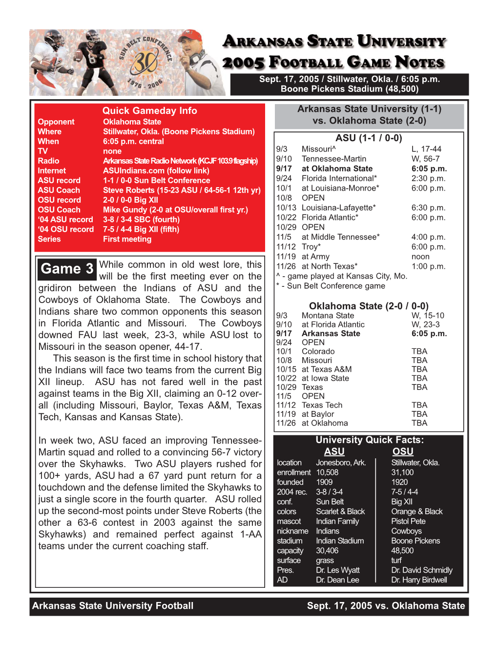 ASU-OSU Game Notes