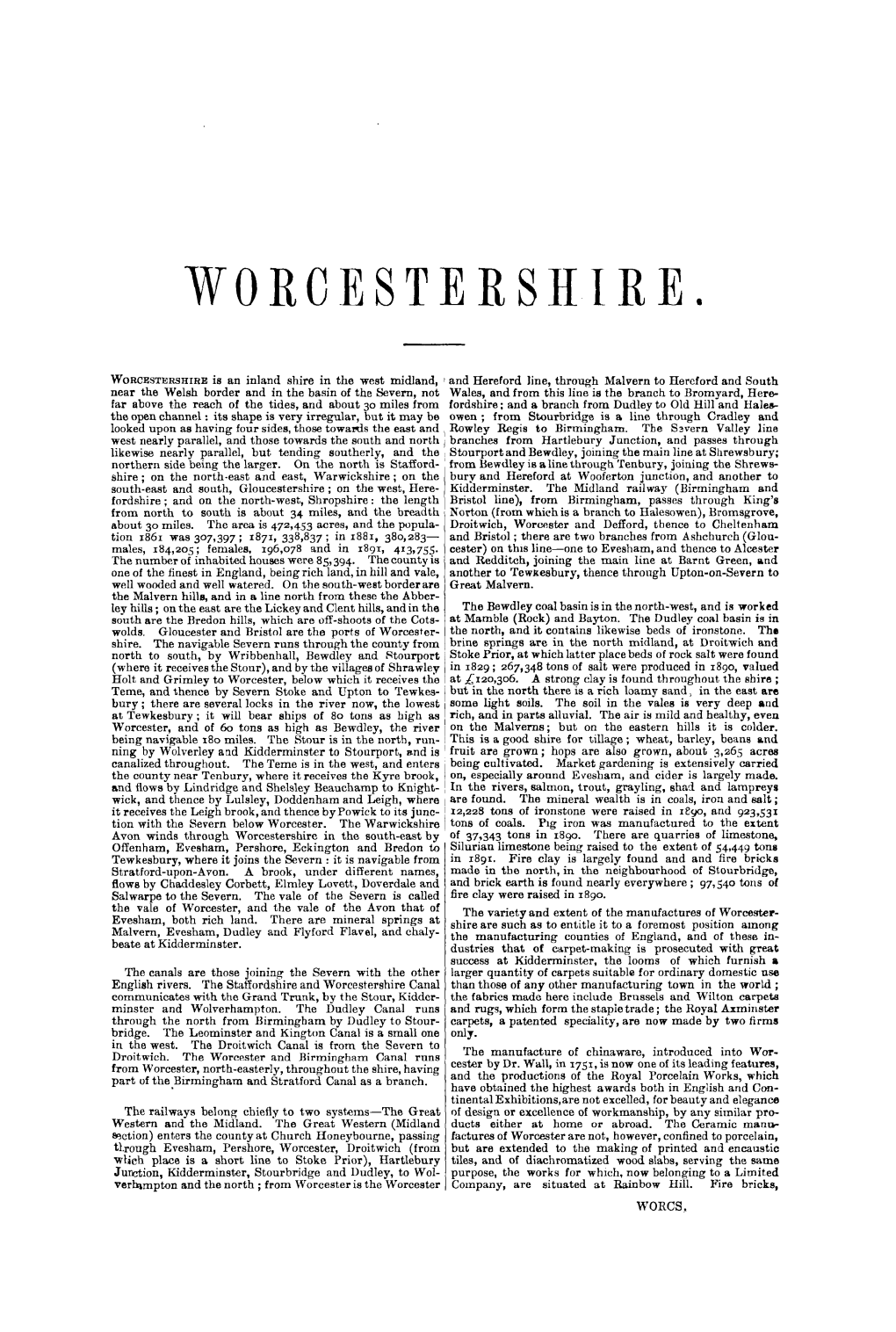 Worcestershire Is an Inland Shire in the West Midland, 1 And