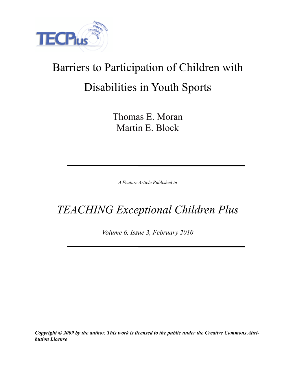 Barriers to Participation in Youth Sports