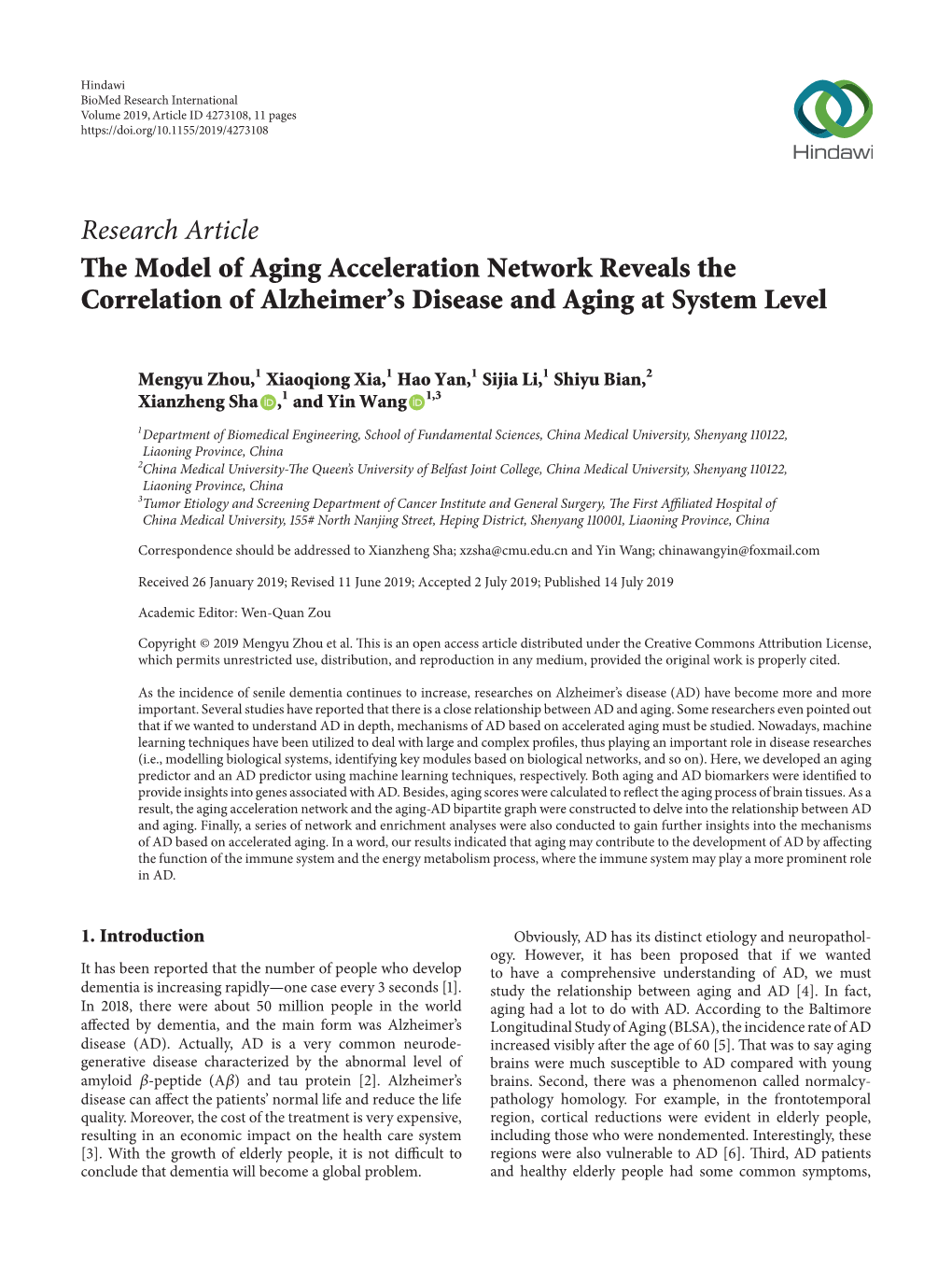 The Model of Aging Acceleration Network Reveals the Correlation of Alzheimer’S Disease and Aging at System Level