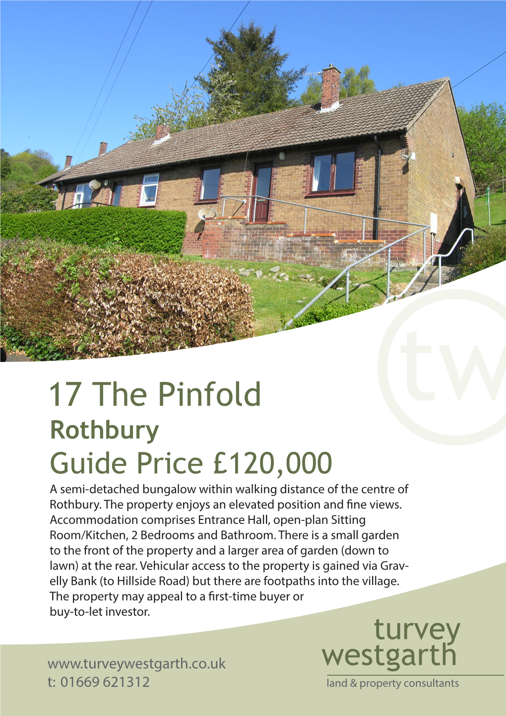 17 the Pinfold Rothbury Guide Price £120,000 a Semi-Detached Bungalow Within Walking Distance of the Centre of Rothbury