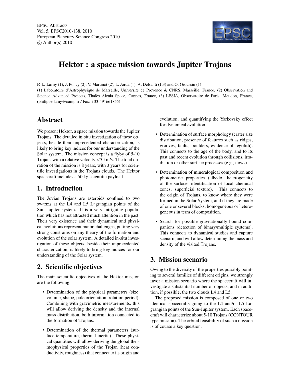 Hektor : a Space Mission Towards Jupiter Trojans