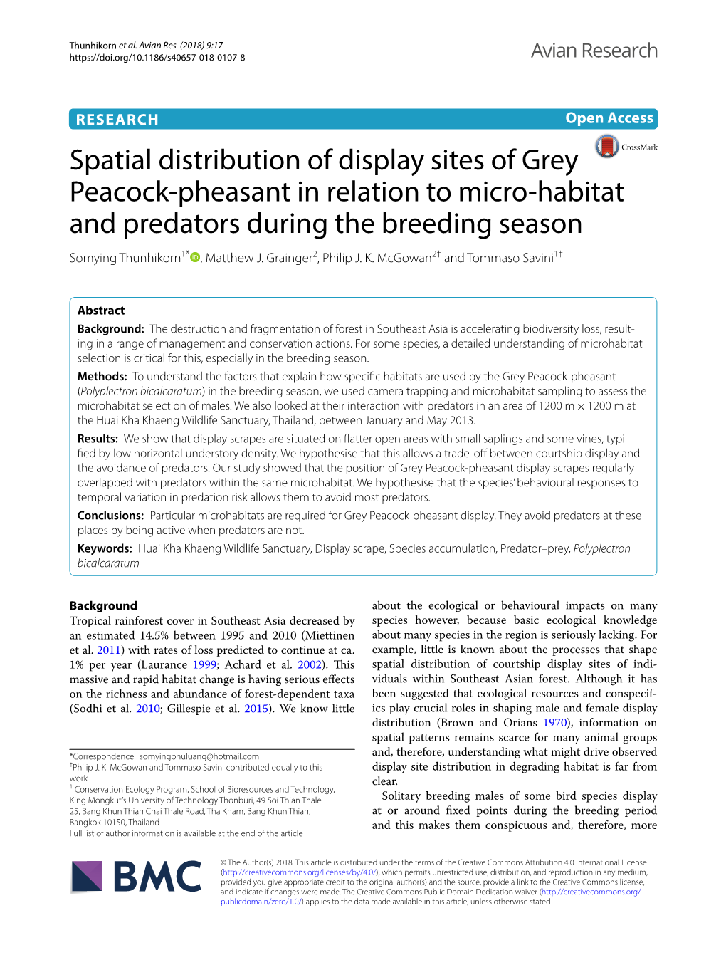 Spatial Distribution of Display Sites of Grey Peacock-Pheasant in Relation to Micro-Habitat and Predators During the Breeding Se