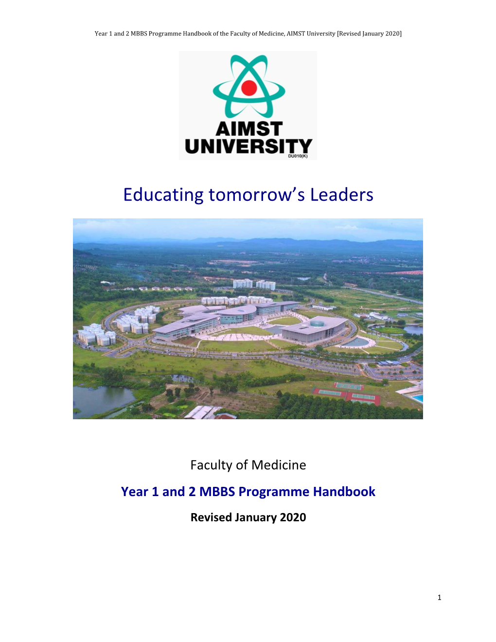 Year 1 and 2 MBBS Programme Handbook, AIMST University