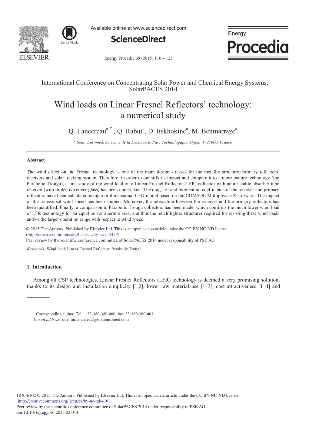 Wind Loads on Linear Fresnel Reflectors’ Technology: a Numerical Study