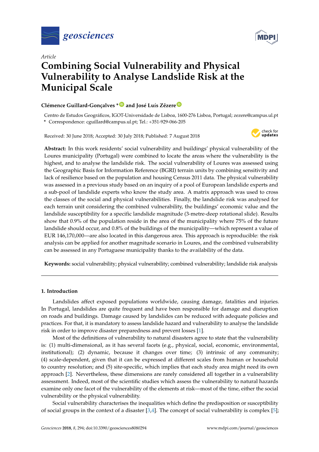 Combining Social Vulnerability and Physical Vulnerability to Analyse Landslide Risk at the Municipal Scale