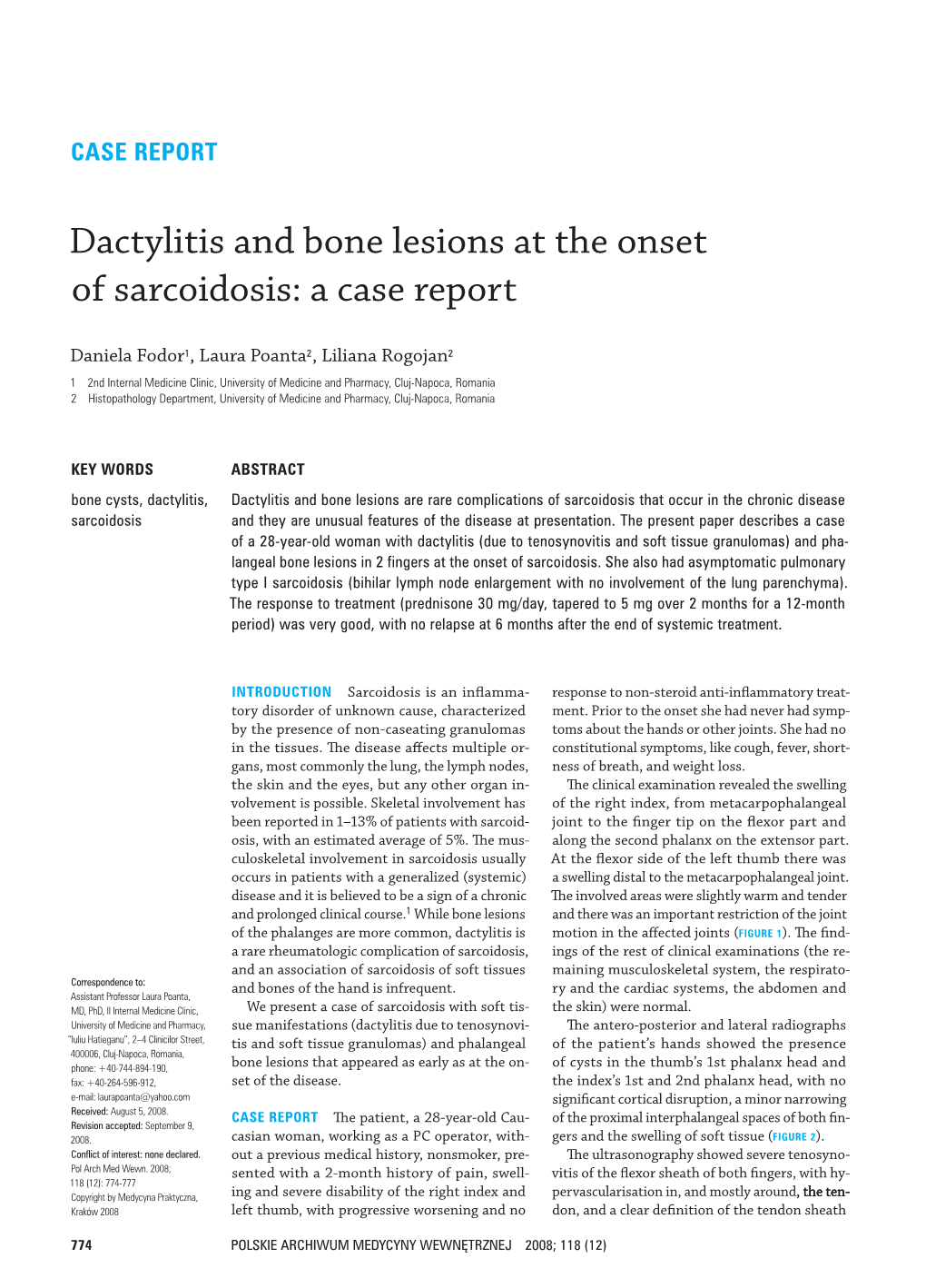 Dactylitis and Bone Lesions at the Onset of Sarcoidosis: a Case Report