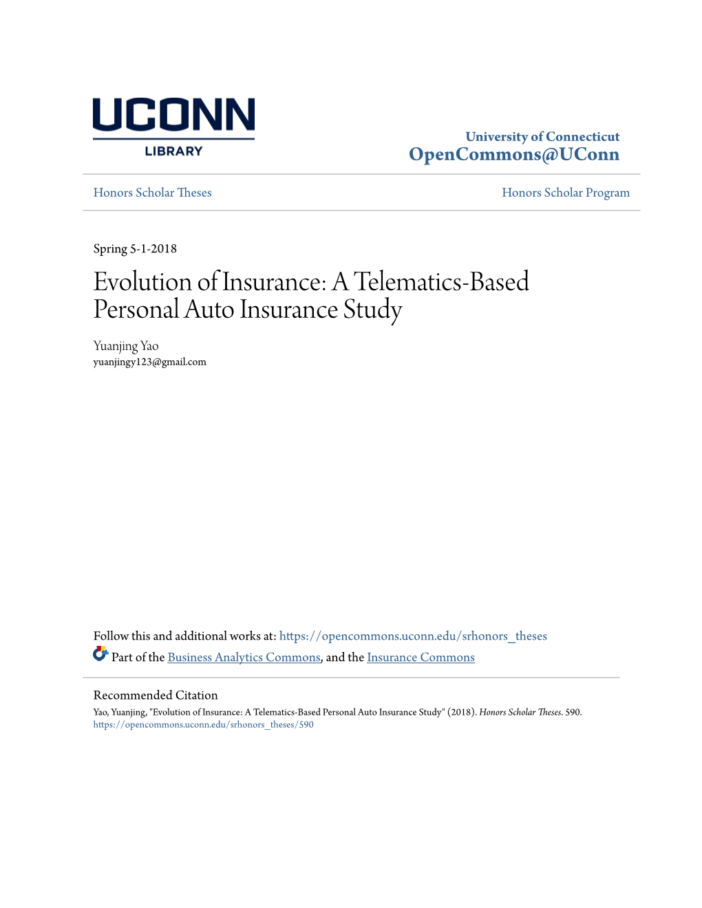 A Telematics-Based Personal Auto Insurance Study Yuanjing Yao Yuanjingy123@Gmail.Com