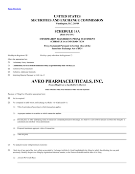 AVEO PHARMACEUTICALS, INC. (Name of Registrant As Specified in Its Charter)