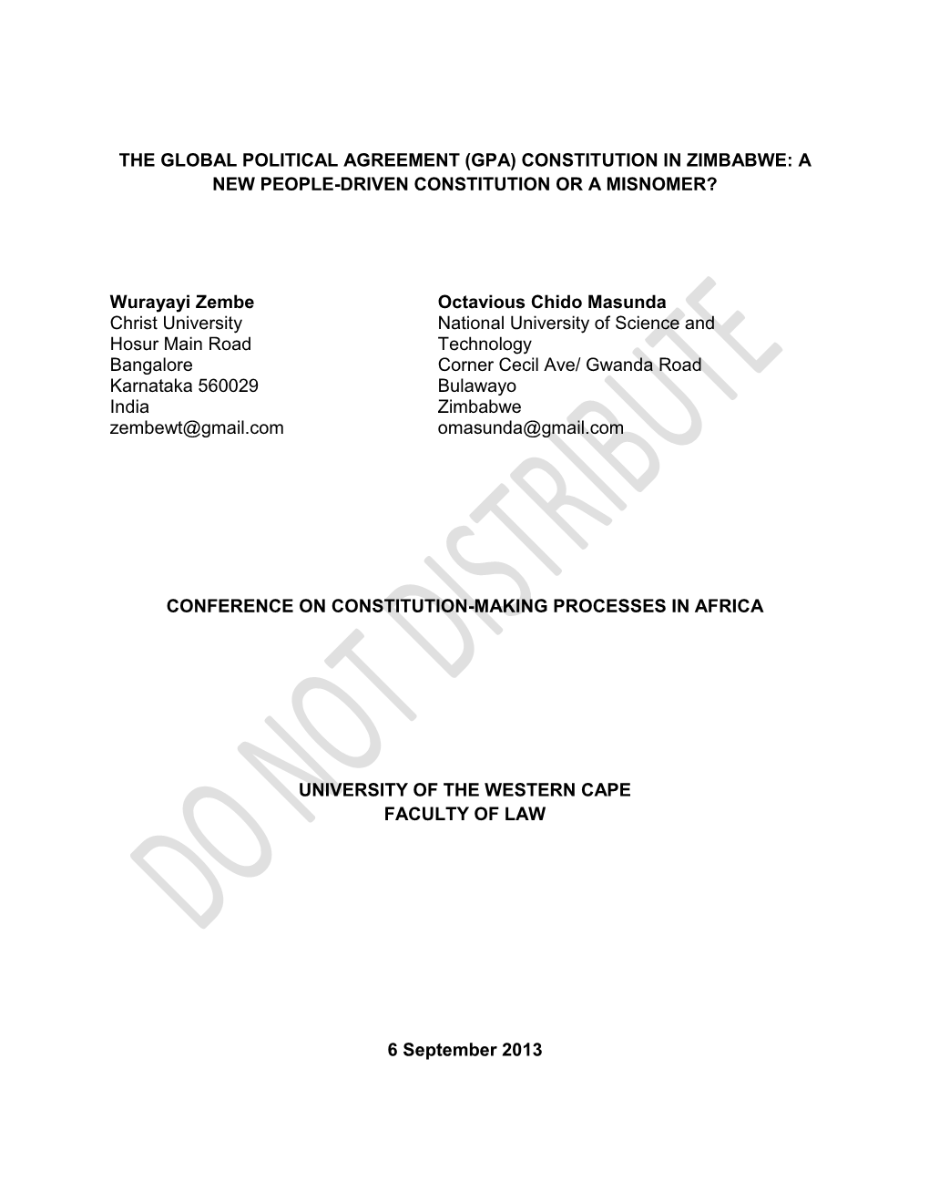 The Global Political Agreement (Gpa) Constitution in Zimbabwe: a New People-Driven Constitution Or a Misnomer?