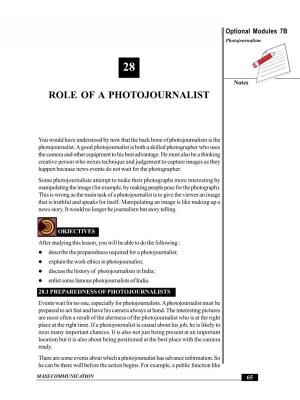 Role of a Photojournalist Optional Modules 7B Photojournalism