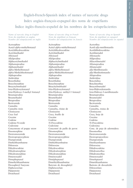 Narcotic Drugs Index Anglais-Français-Espagnol Des Noms De Stupéfiants Índice Inglés-Francés-Español De Los Nombres De Los Estupefacientes