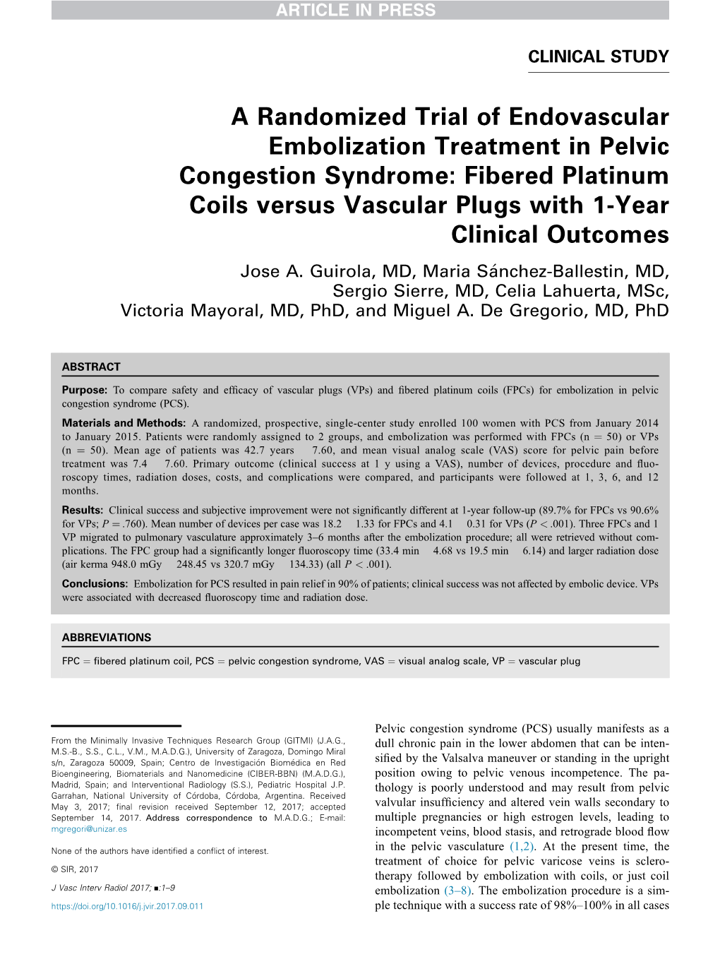 A Randomized Trial of Endovascular Embolization Treatment in Pelvic