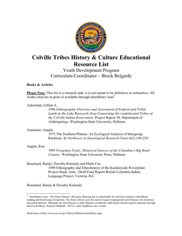 Colville Tribes History & Culture Educational Resource List