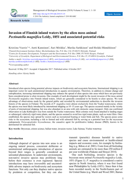 Invasion of Finnish Inland Waters by the Alien Moss Animal Pectinatella Magnifica Leidy, 1851 and Associated Potential Risks