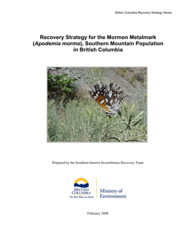 Recovery Strategy for the Mormon Metalmark (Apodemia Mormo), Southern Mountain Population in British Columbia
