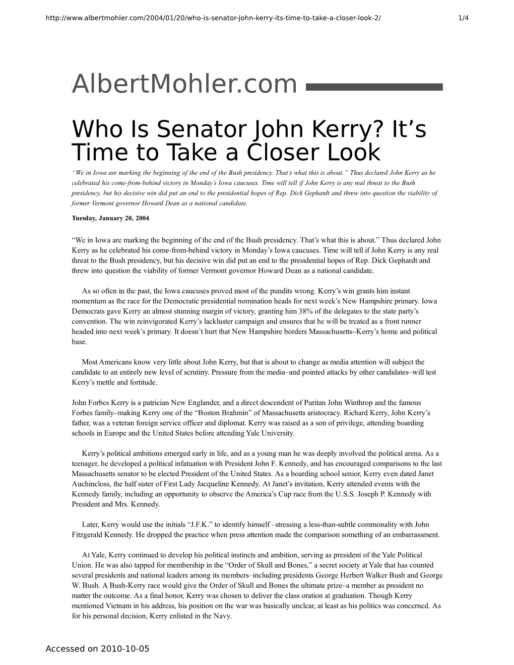 Albertmohler.Com – Who Is Senator John Kerry? It's Time to Take A