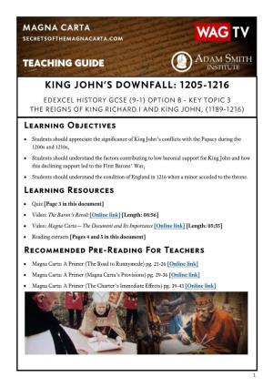 King John's Downfall: 1205-1216