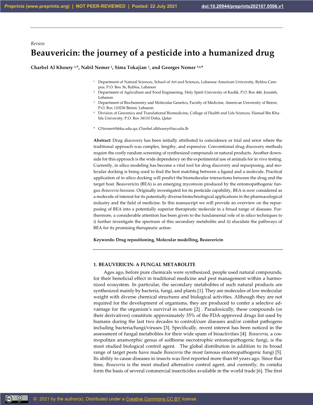 Beauvericin: the Journey of a Pesticide Into a Humanized Drug