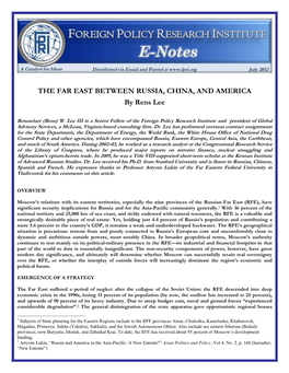 THE FAR EAST BETWEEN RUSSIA, CHINA, and AMERICA by Rens Lee