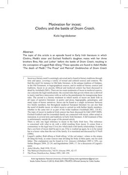 Motivation for Incest: Clothru and the Battle of Druim Criaich