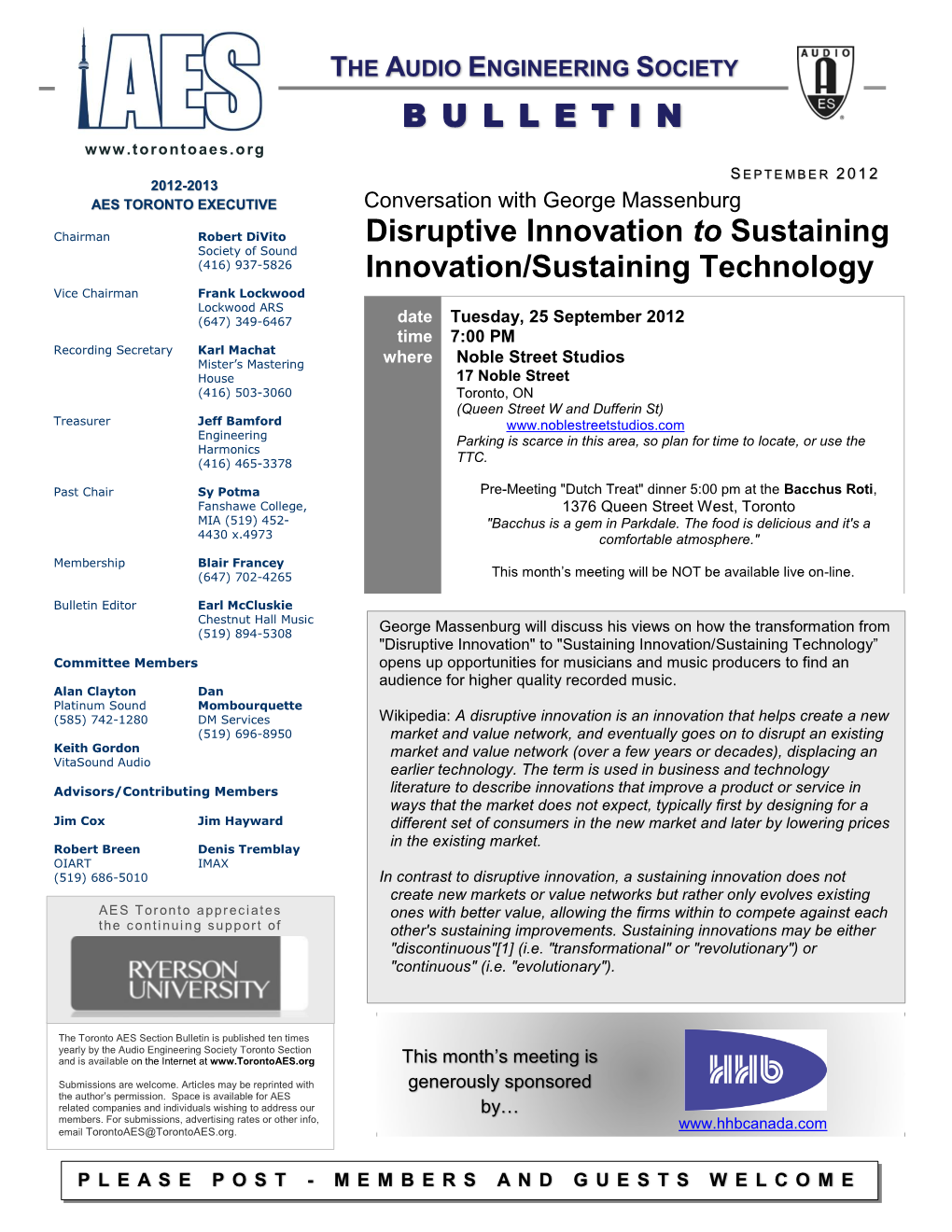 B U L L E T I N Disruptive Innovation to Sustaining Innovation/Sustaining