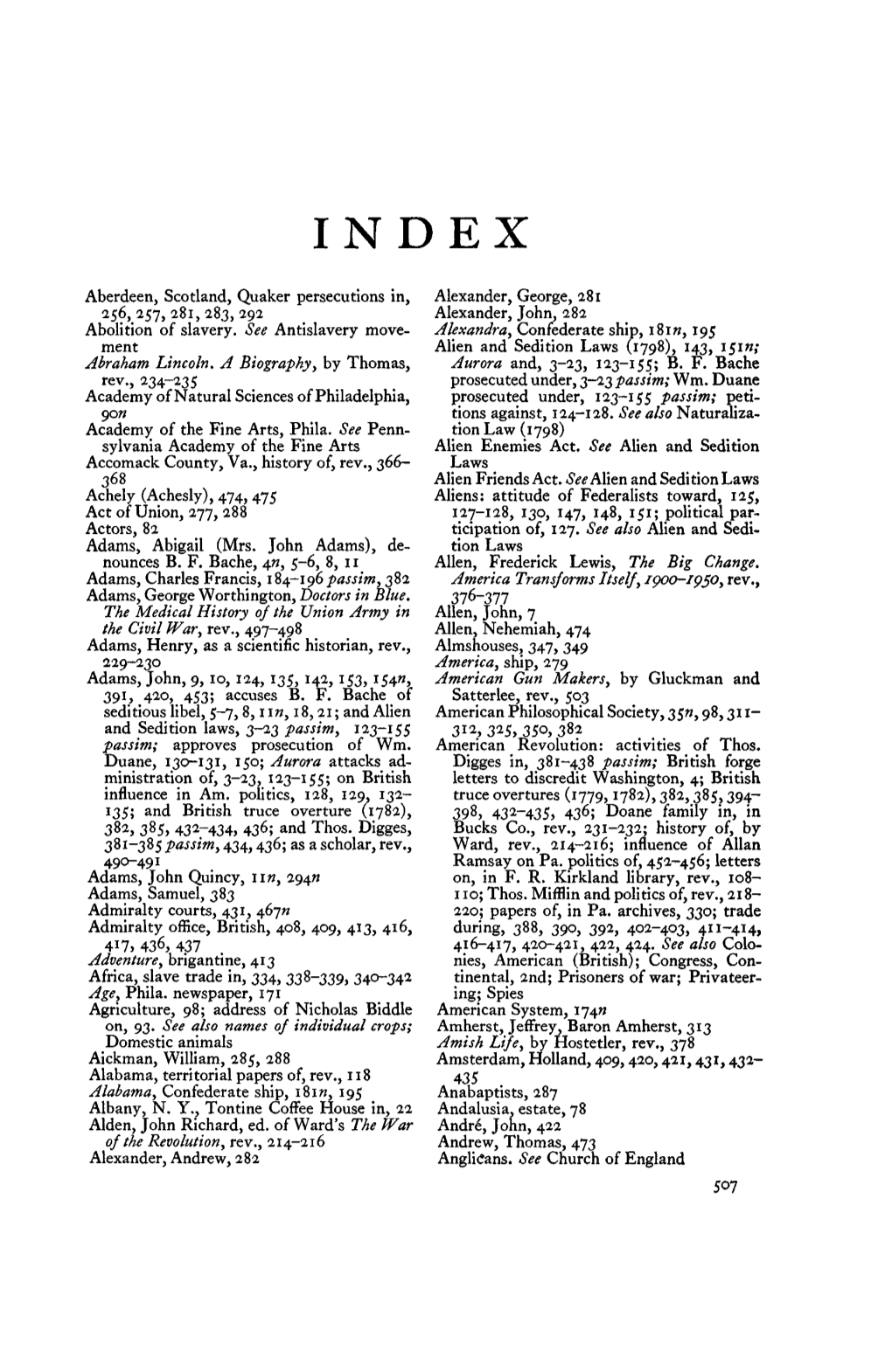 Aberdeen, Scotland, Quaker Persecutions In, Alexander, George, 281 256,257,281,283,292 Alexander, John, 282 Abolition of Slavery