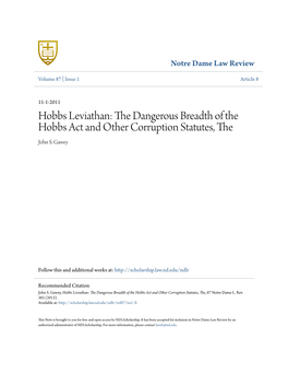 The Dangerous Breadth of the Hobbs Act and Other Corruption Statutes, The, 87 Notre Dame L