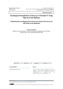 Sociological Foundations of Success of Turkish Tv Soap Operas in the Balkans