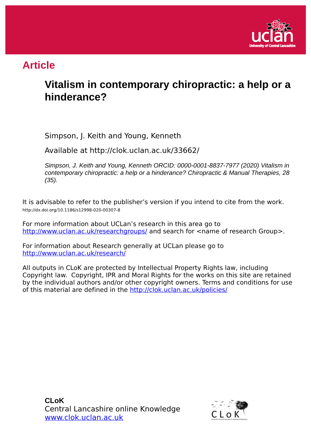 Vitalism in Contemporary Chiropractic: a Help Or a Hinderance?