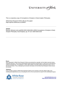 Conceptions of Analysis in Early Analytic Philosophy