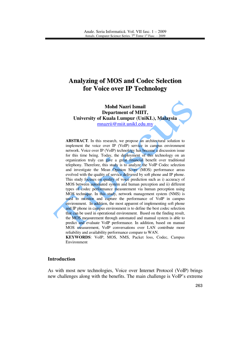 Analyzing of MOS and Codec Selection for Voice Over IP Technology