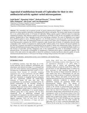 Appraisal of Multifarious Brands of Cephradine for Their in Vitro Antibacterial Activity Against Varied Microorganisms