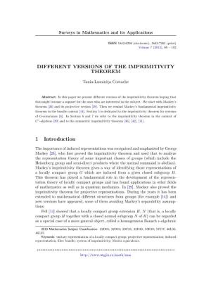 DIFFERENT VERSIONS of the IMPRIMITIVITY THEOREM 1 Introduction