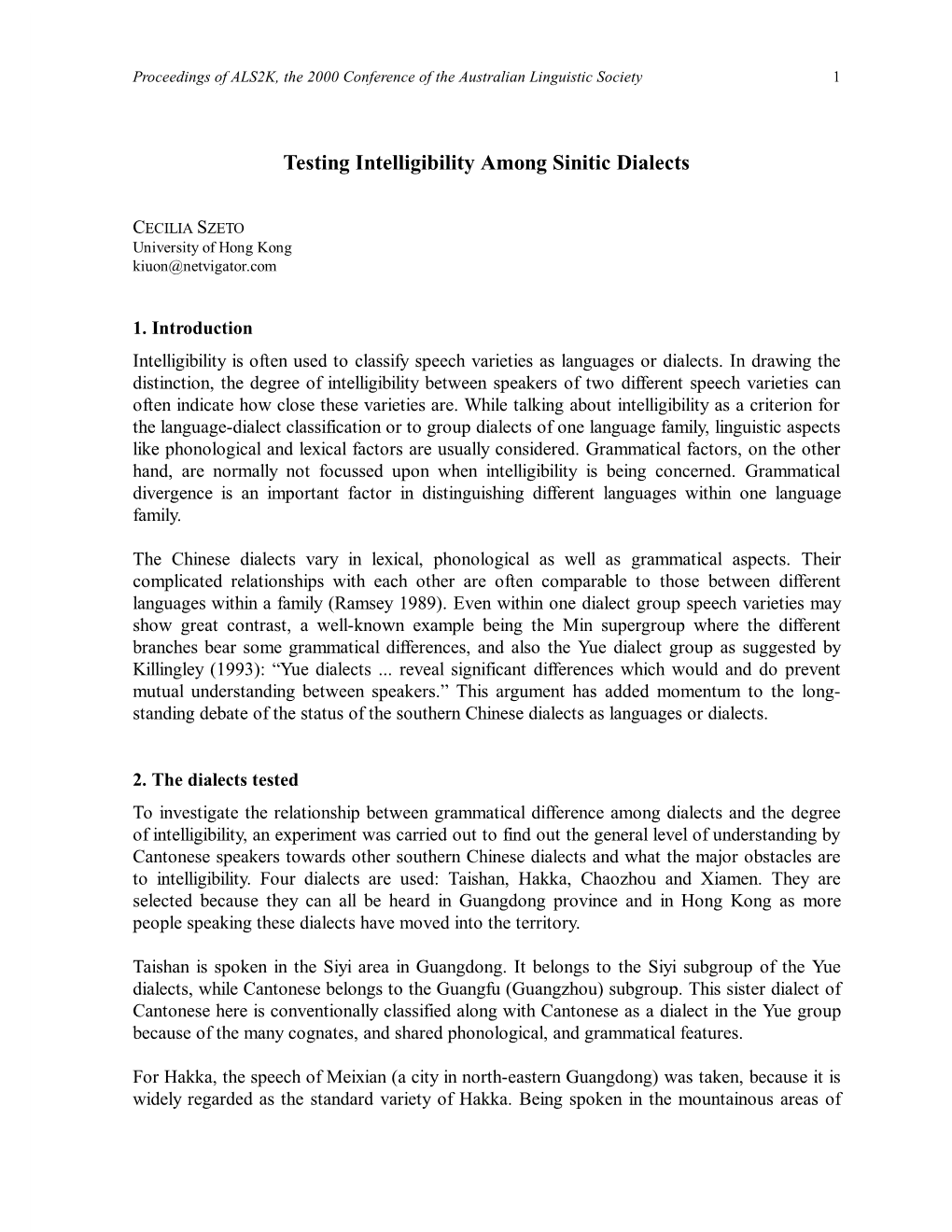 Testing Intelligibility Among Sinitic Dialects