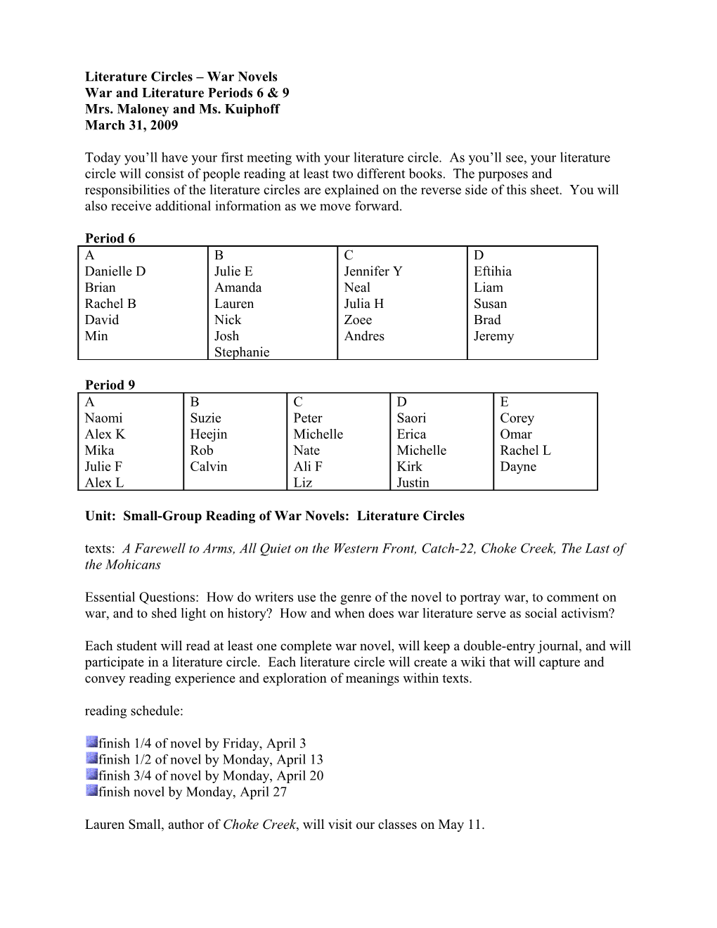 War and Literature Periods 6 & 9