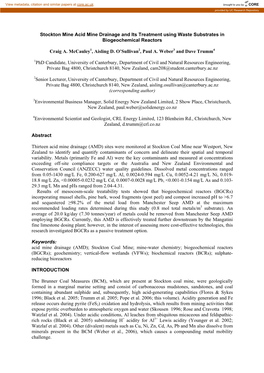 Stockton Mine Acid Mine Drainage and Its Treatment Using Waste Substrates in Biogeochemical Reactors