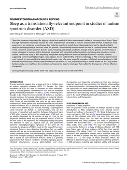 Sleep As a Translationally-Relevant Endpoint in Studies of Autism Spectrum Disorder (ASD)