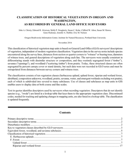 Classification of Historical Vegetation in Oregon and Washington, As Recorded by General Land Office Surveyors