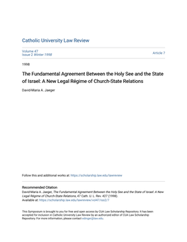 The Fundamental Agreement Between the Holy See and the State of Israel: a New Legal Régime of Church-State Relations