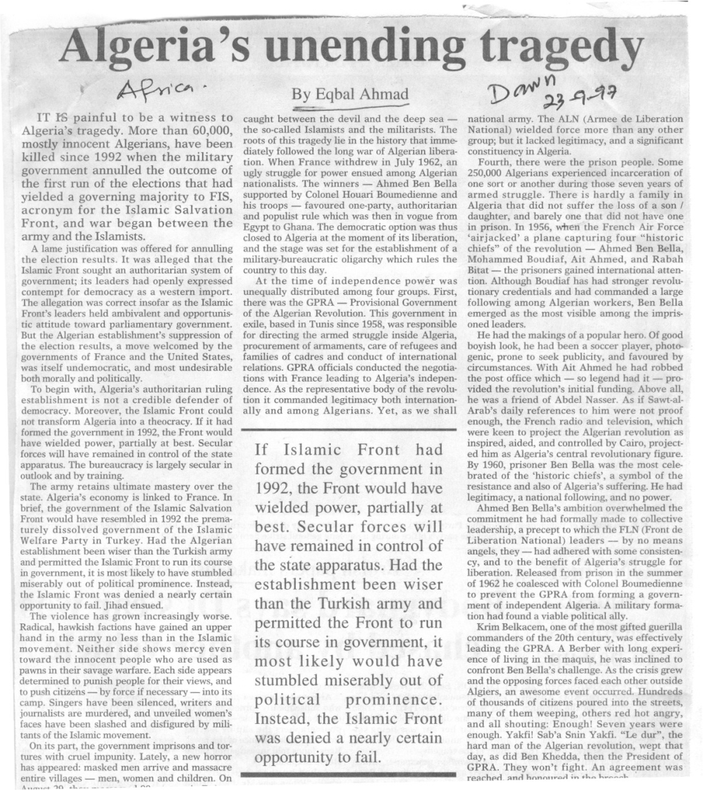 "Algeria's Unending Tragedy