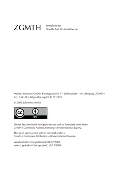 Menke, Johannes (2006): Kontrapunkt Im 17. Jahrhundert – Ein Lehrgang
