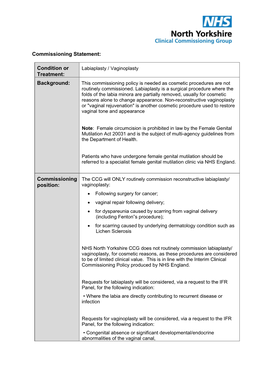 Labiaplasty / Vaginoplasty Commissioning Policy