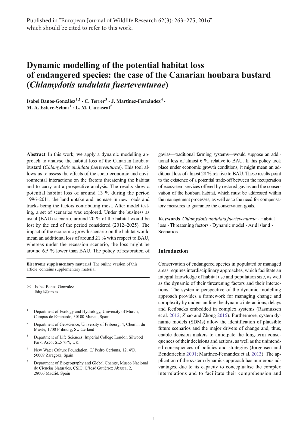 The Case of the Canarian Houbara Bustard (Chlamydotis Undulata Fuerteventurae)