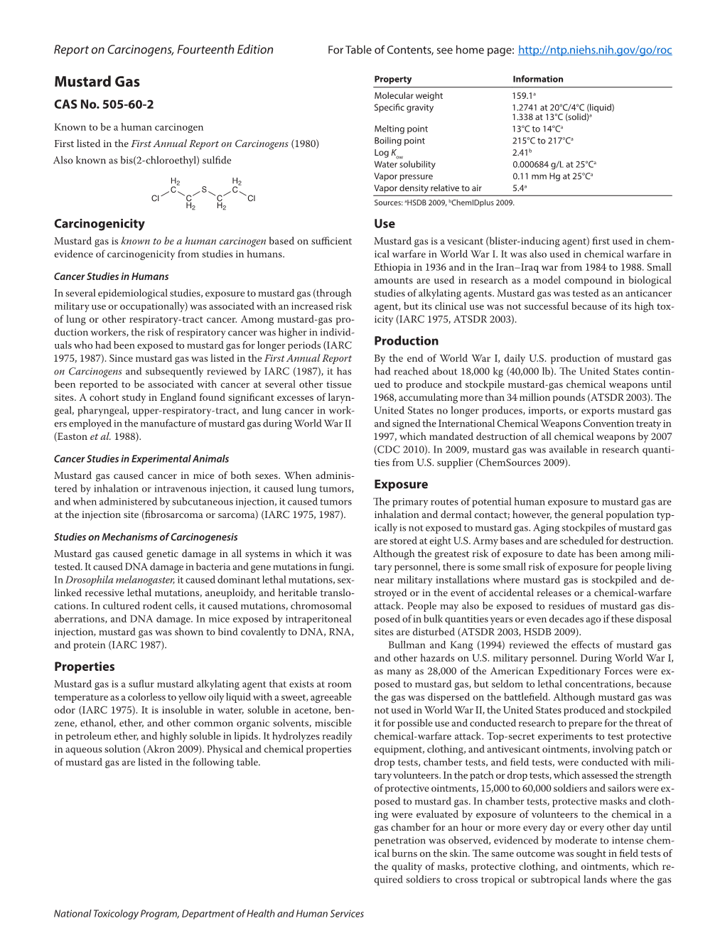 Mustard Gas Property Information Molecular Weight 159.1A CAS No