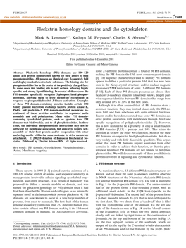 Pleckstrin Homology Domains and the Cytoskeleton