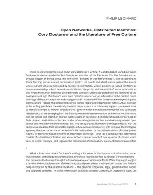 PHILIP LEONARD Open Networks, Distributed Identities: Cory