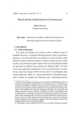 Saramaccan, Modality, Modal System, Hierarchy of Functional Categories, Layered Structure of Clause 1. Introduction 1