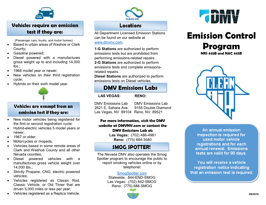 Vehicles Require an Emission Test If They